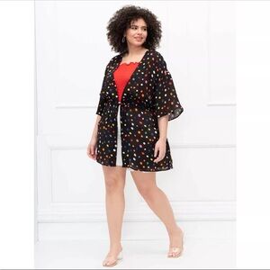 ✨eloquii elements black rainbow polka dots sheer cover up kimono duster top✨